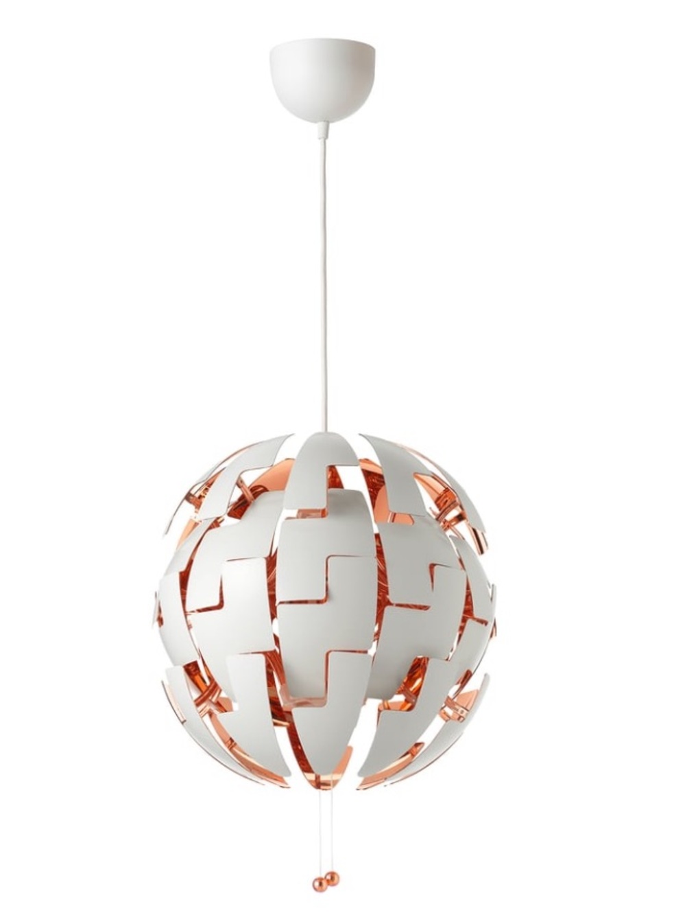 IKEA White Pendant Lamp with Copper Interior Accents 14”